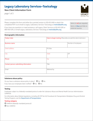 Legacy Laboratory Services Toxicology Client Information Form