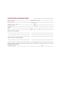 Leave No Trace Awareness Award Application