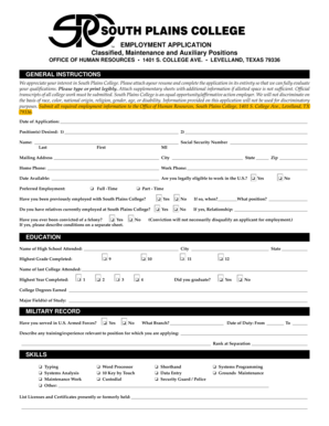 South Plains College Employment Application
