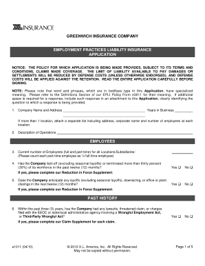 Employment Practices Liability Insurance Application