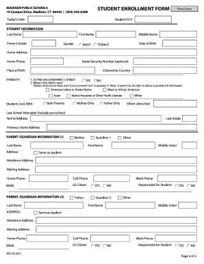 Madison Public Schools Student Enrollment Form