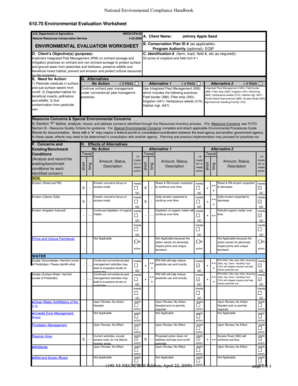 USDA NRCS Environmental Evaluation Worksheet