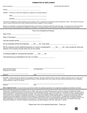 HUD Employment Termination Verification Form