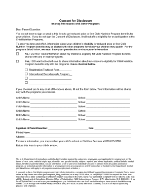 Child Nutrition Program Consent Form