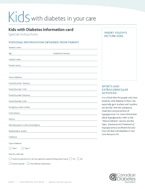 Kids with Diabetes Information Card