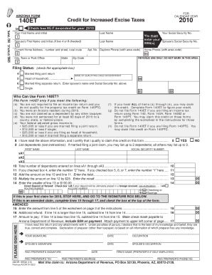 Arizona Form 140ET Credit for Increased Excise Taxes 2010