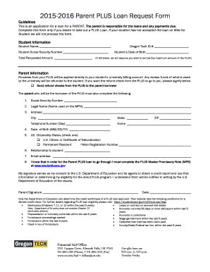 2015-2016 Parent PLUS Loan Request Form