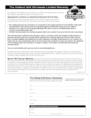 Holland Grill No-Hassle Limited Warranty