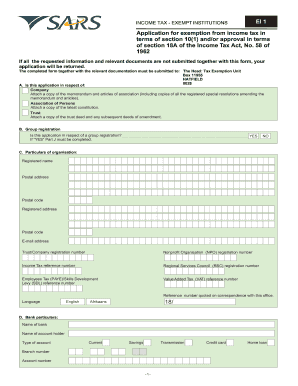 South Africa Income Tax Exemption Application