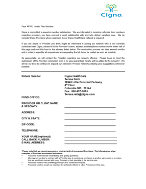 Cigna Provider Nomination Form