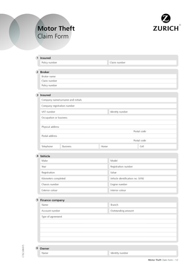 Motor Theft Claim Form