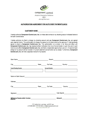 Authorization Agreement for Auto Debit Payments (ACH)