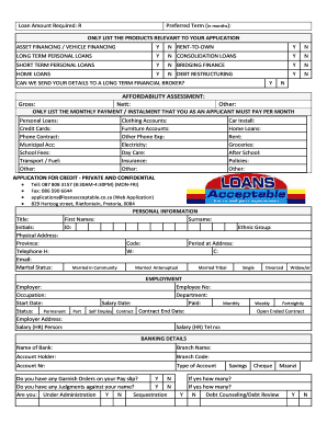 South African Personal Loan Application Form