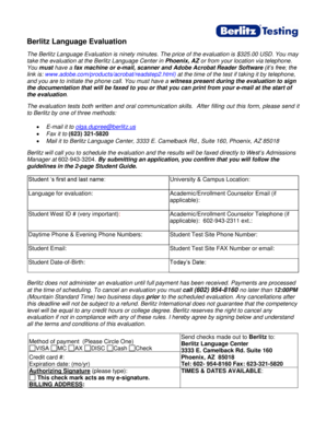 Berlitz Language Evaluation Form