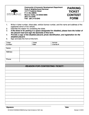 Parking Ticket Contest Form