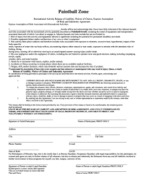 Paintball Zone Liability Waiver