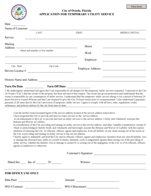 Temporary Utility Service Application