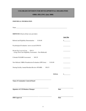 Colorado OBRA Billing Form