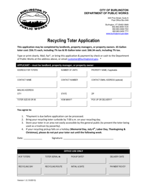 Burlington Recycling Toter Application
