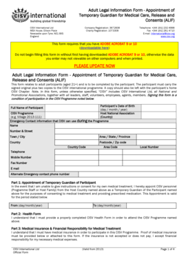 Adult Legal Information Form - Appointment of Temporary Guardian for Medical Care