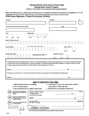 Housing Choice Voucher Direct Deposit Authorization