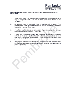 Directors' and Officers' Liability Insurance Proposal Form