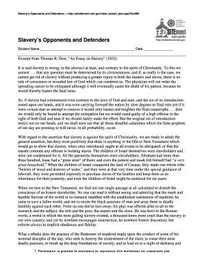 Slavery’s Opponents and Defenders Worksheet