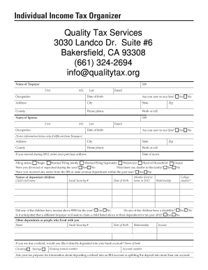 US Individual Income Tax Organizer