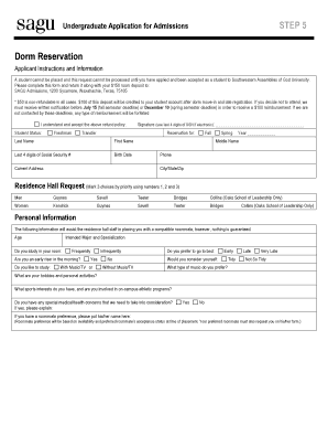 Undergraduate Dorm Reservation Form