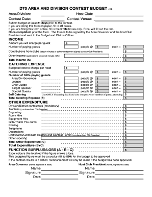 Club budget template excel - Download PDF Contest Budget Form - District 70 Toastmasters - d70toastmasters org