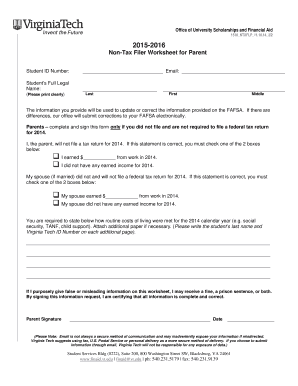 Non-Tax Filer Worksheet for Parent