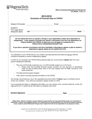 Exclusion of Parental Data on FAFSA Form
