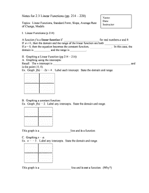 Linear Functions Worksheet