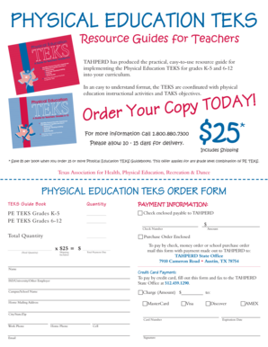 Physical Education TEKS Order Form