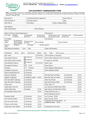 Gas Equipment Commissioning Form