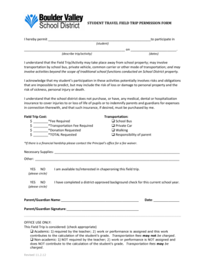 Student Travel Field Trip Permission Form