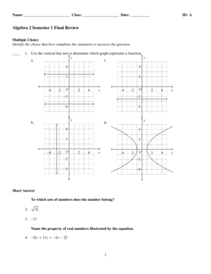 Algebra 2 Semester 1 Final Review