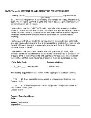 Student Travel Field Trip Permission Form