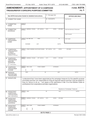 Texas Ethics Commission Campaign Treasurer Appointment Form ASTA