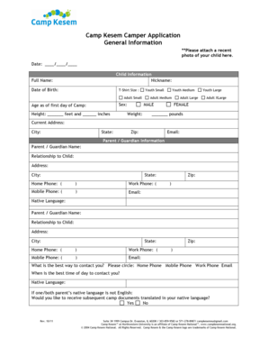 Camp Kesem Camper Application Form