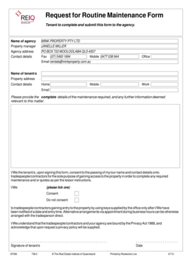Request for Routine Maintenance Form