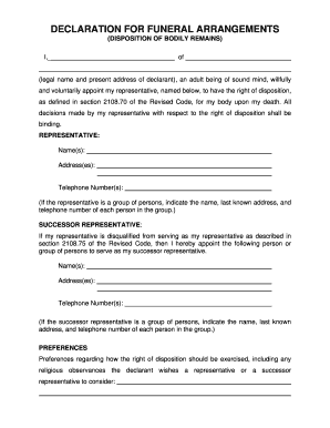 Ohio Declaration for Funeral Arrangements