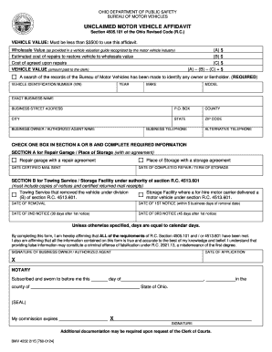 Ohio Unclaimed Motor Vehicle Affidavit