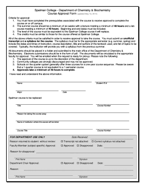 Fillable Online spelman Chemistry Course Approval Form Spelman