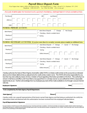 Payroll Direct Deposit Form