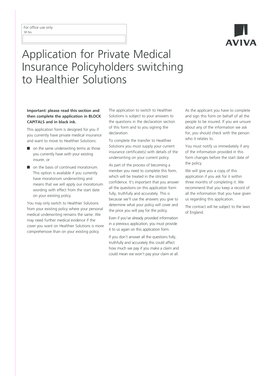 Application for Private Medical Insurance Switching