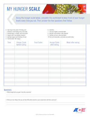 Hunger Scale Worksheet