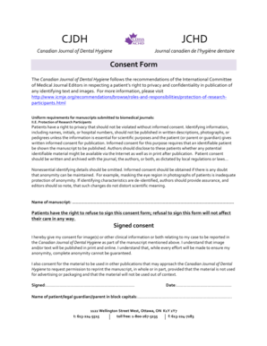Canadian Journal of Dental Hygiene Consent Form