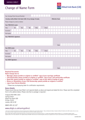 Savings Direct Change of Name Form
