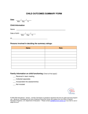 Child Outcomes Summary Form